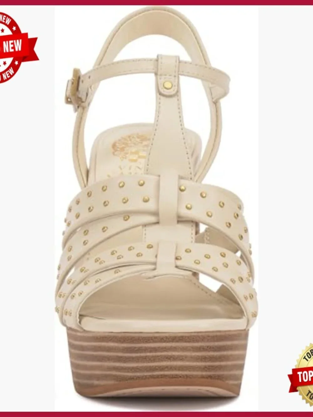 Platform Sandal with T-Strap and Stacked Heel - Open Toe, Buckle Closure